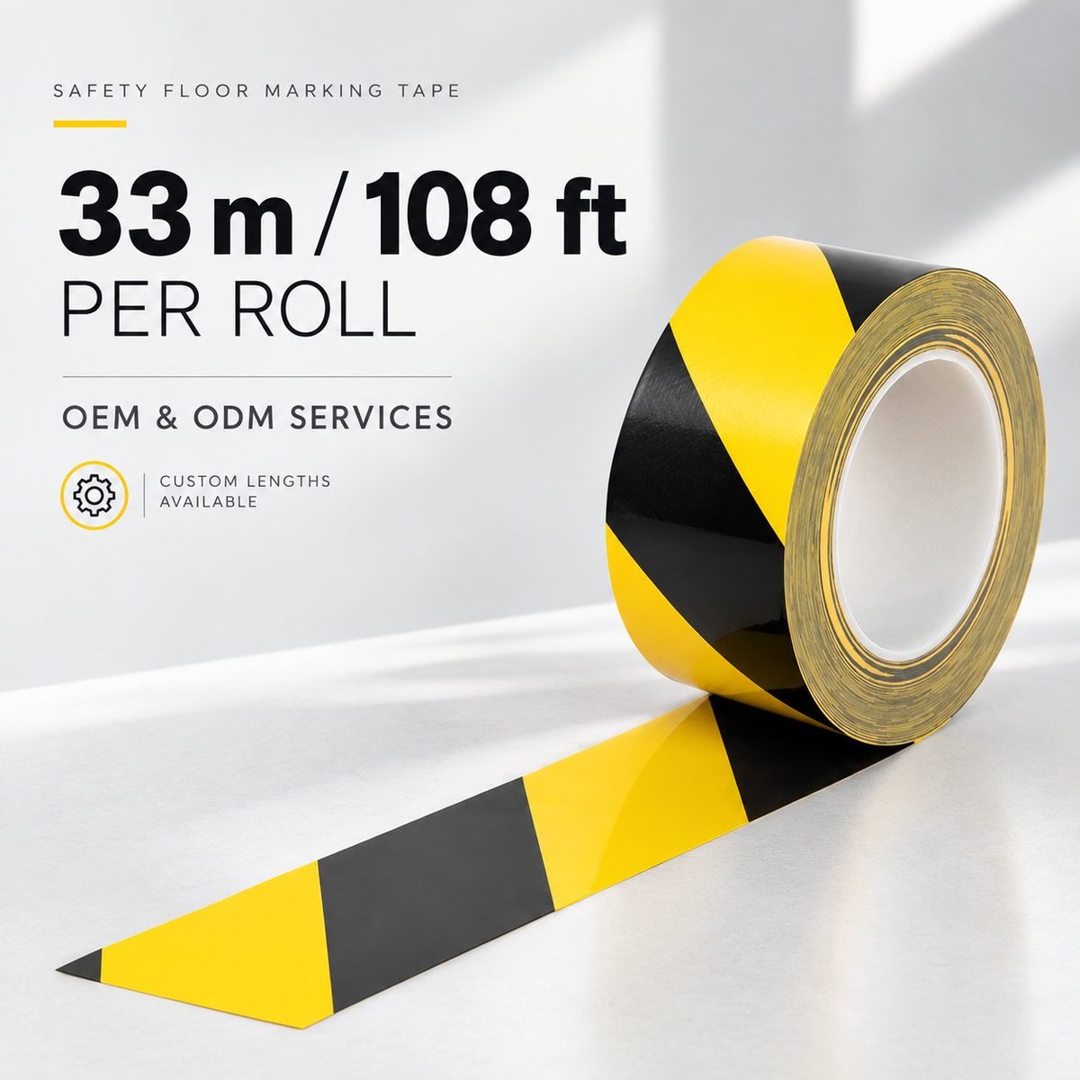 Black and yellow diagonal stripe hazard warning floor marking tape