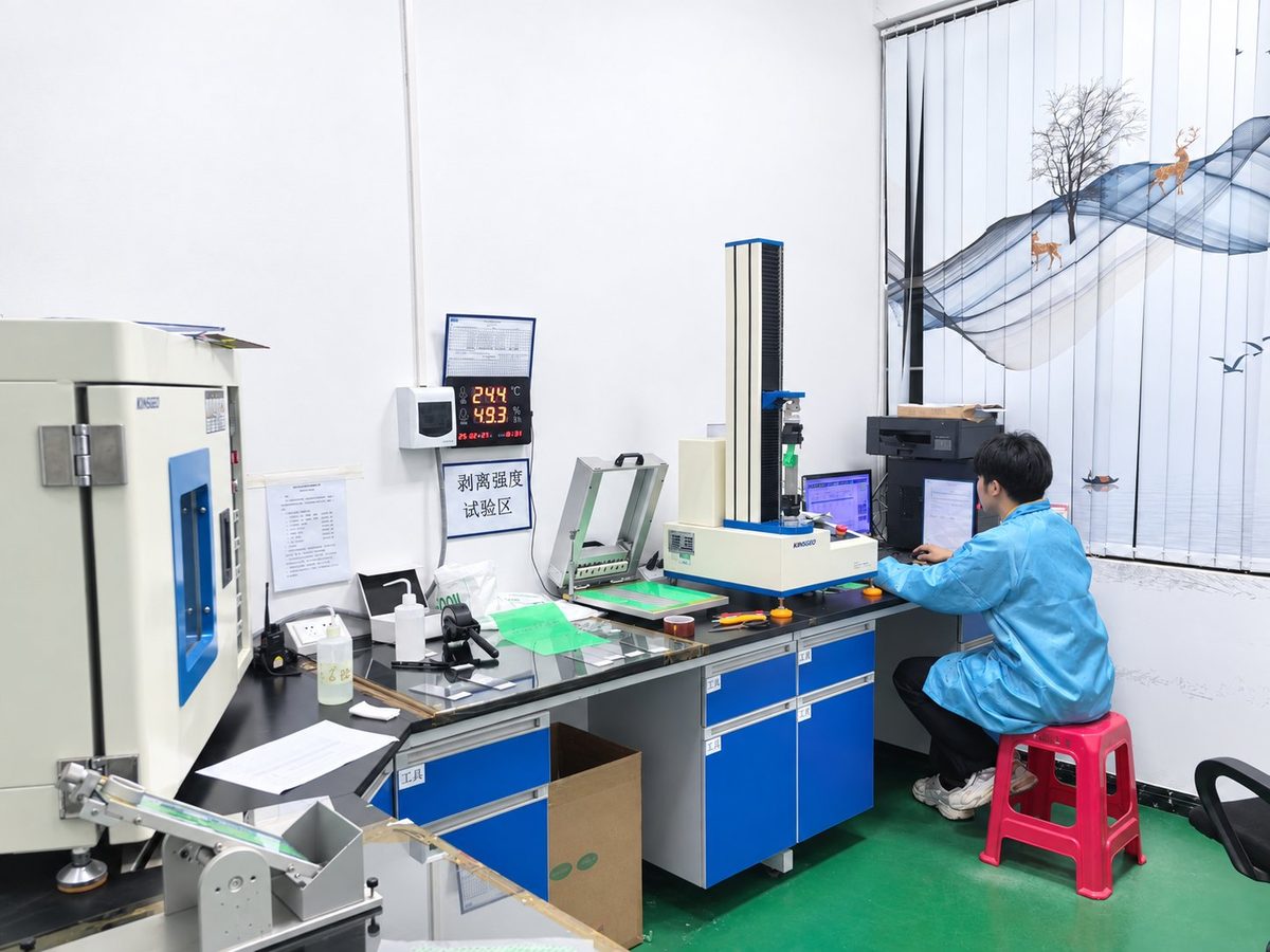 Peel-strength test area in Songyang's in-house QC lab, Houjie, Dongguan