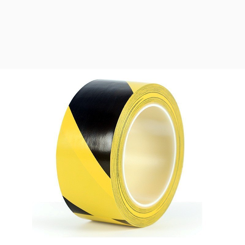 PVC vinyl floor marking tape in black and yellow diagonal stripe, 0.13 mm